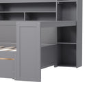 Wooden Twin Size Daybed with Storage Shelves, Multi-functional Bed with Two Storage Drawers and  Study Desk, Gray