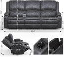 Grey Three Seater Manual Recliner Sofa Modern Living Room