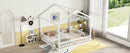 Double Twin House-Style Floor Bed with Fence, Guardrails, without door, White(Old Sku:W504P143317)