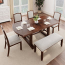 6-Piece Extendable Dining Table Set, 60–78 in. Wood Table with Removable Leaf, 4 Upholstered Chairs and Bench, Cherry Finish