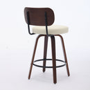 Swivel Bar Stools Set of 2, 26' Upholstered Faux Leather Counter Height Barstools with Walnut Back & Bentwood Legs, Mid Century Modern Bar Chairs Island Stools for Kitchen Counter, Beige PU, SW1864BG