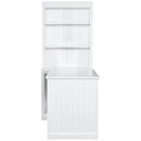 83.4'Tall Bookshelf with Writing Desk, Modern Bookcase with Study Desk, Workstation with Storage Shelf,Storage Bookcase with Open Shelves and LED Lighting for Living Room,Home Office,White