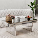 Luxury Rectangular Mirror Coffee Table with Fluted Tempered Glass, Light Luxury Style, Easy Assembly