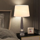 Faceted crystal table lamp with fabric shade – bedroom light fixture