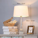 Faceted crystal table lamp with fabric shade – bedroom light fixture