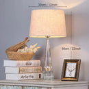 Faceted crystal table lamp with fabric shade – bedroom light fixture