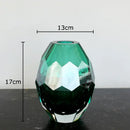 Faceted emerald blue and amber glass vase set for office desk