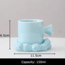 Faceted light blue porcelain coffee mug set kitchen ceramic decor