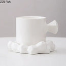 Faceted light blue porcelain coffee mug set kitchen ceramic decor