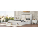 Queen Size Wood Platform Bed with Upholstered Headboard and 2 Drawers, Antique White
