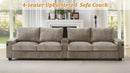Modern 4-Seater Corduroy Sofa Couch with USB Ports, Hidden Storage Arms, and Flip-Top Cup Holders, Brown, 133 Inches