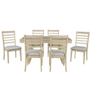 7PCs Extendable Dining Table Set, Farmhouse Extendable Table with 18' Move Leaf, 78' Rustic Wooden Kitchen Table and 6PCs Upholstered Chairs, Expanding Dining Room Table Set