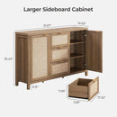 Caramel Oak Rattan Large Sideboard Buffet Storage Cabinet