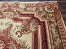 Large Aubusson Rug 10x13, Thick Flatweave Carpet, Elegant European Design, Cream and Raspberry