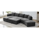 146.9" L-shaped Sofa Sectional Sofa Couch Pull-out Sofa Bed with a Movable Storage Ottoman, a Storage Chaise Lounge and Two USB Ports for Living Room, Grey