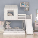 Twin Over Full Bunk Bed With Slide With Guardrails White