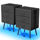 2 Pack Modern Nightstand with Charging Station, Bedside Tables with LED Light and Fabric Drawers