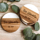 Family Name Acacia Wood and Marble Coasters