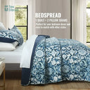 DecorBites™ Blue Floral Quilted Bedding Set - Farmhouse Style All Seasons - 3 Piece