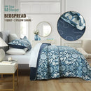 DecorBites™ Blue Floral Quilted Bedding Set - Farmhouse Style All Seasons - 3 Piece