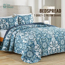 DecorBites™ Blue Floral Quilted Bedding Set - Farmhouse Style All Seasons - 3 Piece