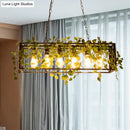 Farmhouse bronze wrought iron hanging lamp with ivy for dining room