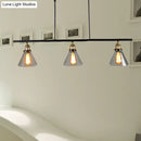 DecorBites™ Farmhouse Cone Shade Pendant 3-Light Clear Glass Island Lamp in Black - Ideal for Dining Room