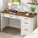 White Farmhouse Executive Desk With Storage And File Drawer