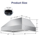 36" Range Hood Insert ,600 CFM Stainless Steel Kitchen Vent Hood with 4 Speeds 3CCT LED Lights