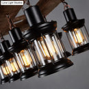 Farmhouse wood and black clear glass lantern kitchen island light