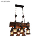 Farmhouse wood and black lantern ceiling pendant – dining room