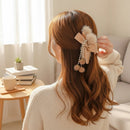 Faux Fur Bow Hair Claw Clips 2 Pack Pearl Dangle Tassel
