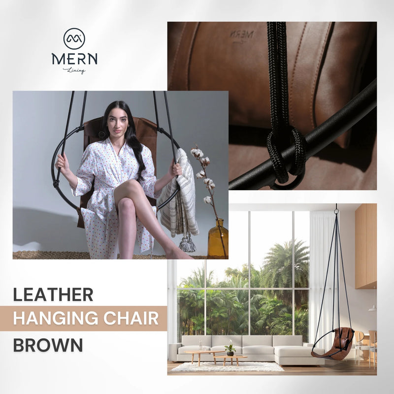 faux leather hanging round chair brown product shot collage