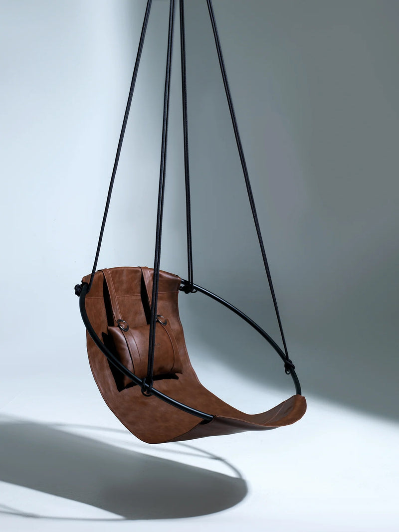 faux leather hanging round chair brown product shot