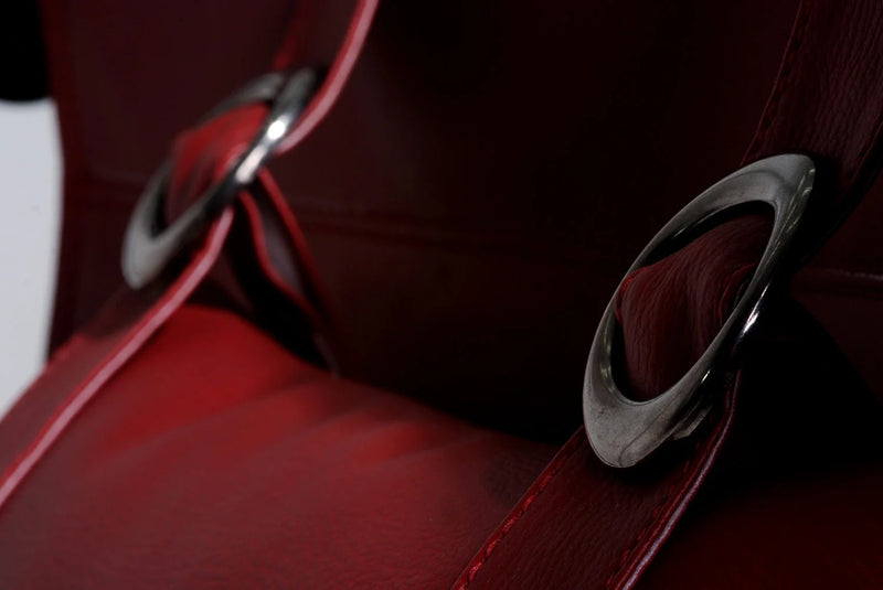 faux leather hanging round chair burgundy product shot closeup