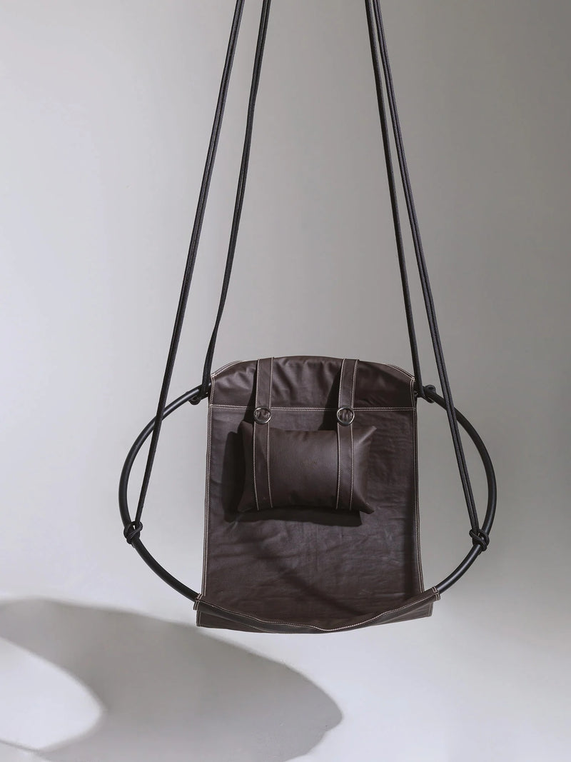 Faux Leather Round Hanging Chair Dark Brown product shot front view