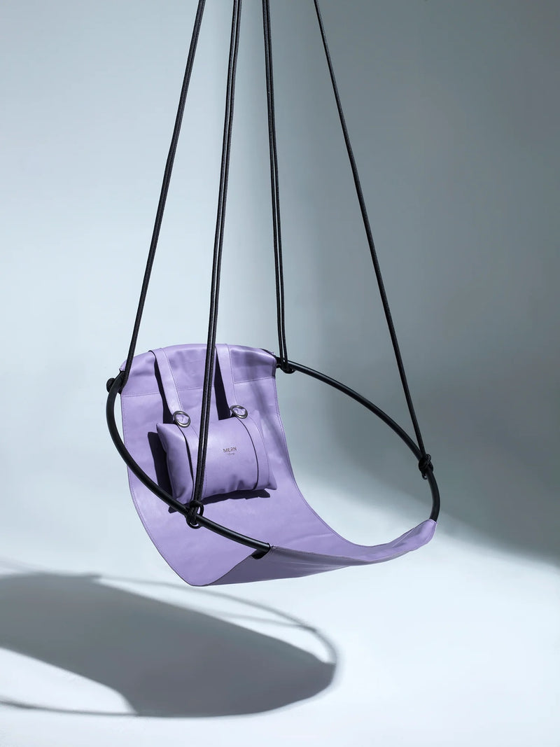 faux leather hanging round chair  lilac product shot