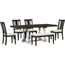 Traditional 6-Piece 78inch Trestle Extendable Dining Table Set with One 18inch Removable Leaf, Padded Dining Chairs and Bench,Distressed White