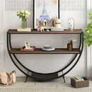 Rustic Industrial Design Demilune Shape Textured Metal Distressed Wood Console Table (Dark Brown)