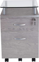 Two Drawer Rolling File Cabinet With Lock And Glass Top Under Desk Printer Stand Grey Office Furniture