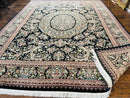 Pak Persian Rug 9x12, Highly Detailed Fine 260 KPSI, Floral, Handmade Traditional Carpet, Black