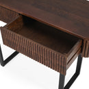 TREXM Solid Wood Entryway Table with Fluted Design, Retro Minimalist Console Table with Storage, Narrow Sofa Table with Metal Legs for Entryway Hallway Living Room(Honey+Black)