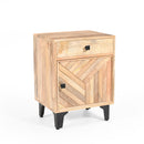 Solid Wood Vintage Nightstand with Handcrafted Detailing in Natural Finish
