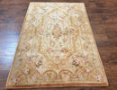 Chinese Aubusson Rug 3.6 x 5, Beige and Gold, Handmade Vintage Elegant European Design Carpet, Plush Wool, Handmade