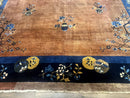 Antique Chinese Wool Rug 9x12, Light Brown and Navy Blue, Fete Peking Art Deco