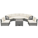 Patio Furniture Set Outdoor Daybed Rattan Sectional with Cushions and Center Table, Beige, Iron & Rattan, Multiple Sizes