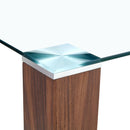 Transparent Tempered Glass Dining Table with Walnut MDF Wood Grain Legs, 49.6x30 Inch