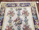 Vintage Chinese Floral Needlepoint Area Rug 6x9, Wool Hand-Woven Handmade Flatweave Rug, Ivory & Purple, Fruits Grapes Apples, Dining Room