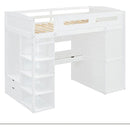 Twin Size Loft Bed with Desk, Wardrobes, 4 Drawers and 4 Shelves-White