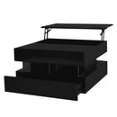 U-Can Lift-Top Coffee Table with 2 Drawers, Modern Square Coffee Table with Glass Top and High-Gloss Finish, Hidden Space and LED Lights for Living Room